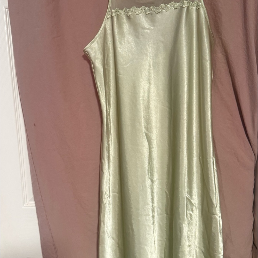 Jones New York Satin Slip Dress in Sage Green with Lace Trim